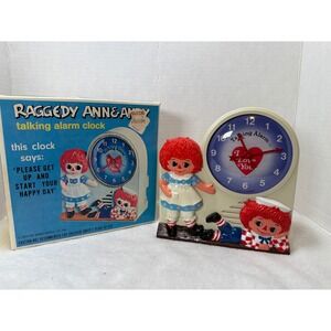 VTG 1974 Janex Raggedy Ann & Andy Talking Alarm Clock w Orig Box Ticks NO Talk
